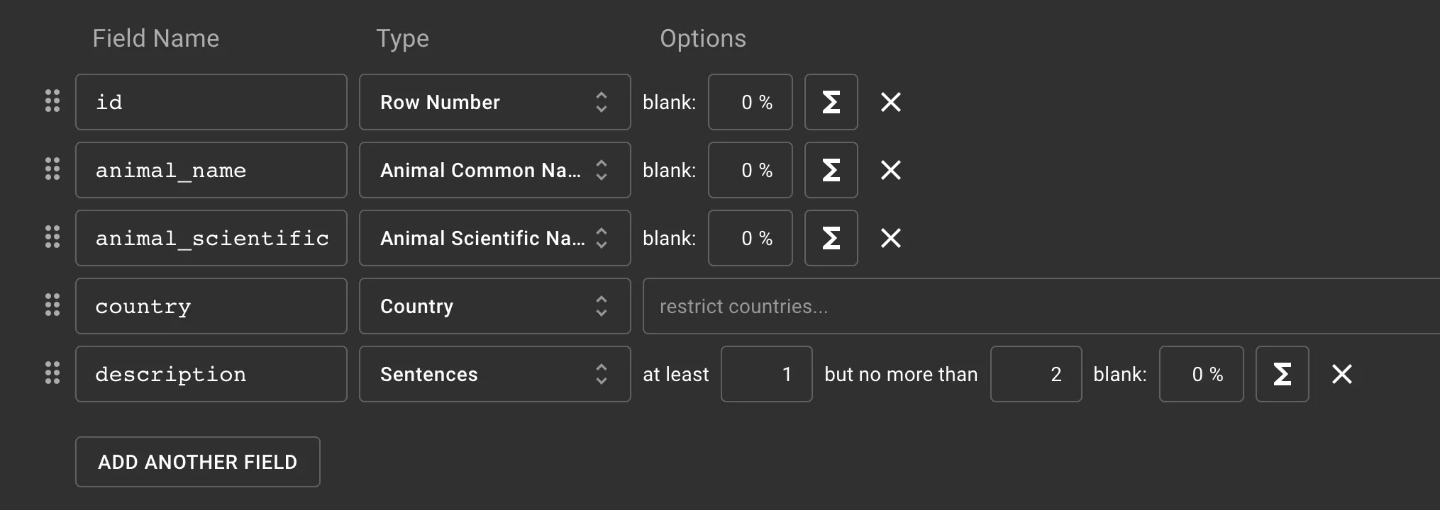 An example of the Mockaroo interface showing mock data being generated