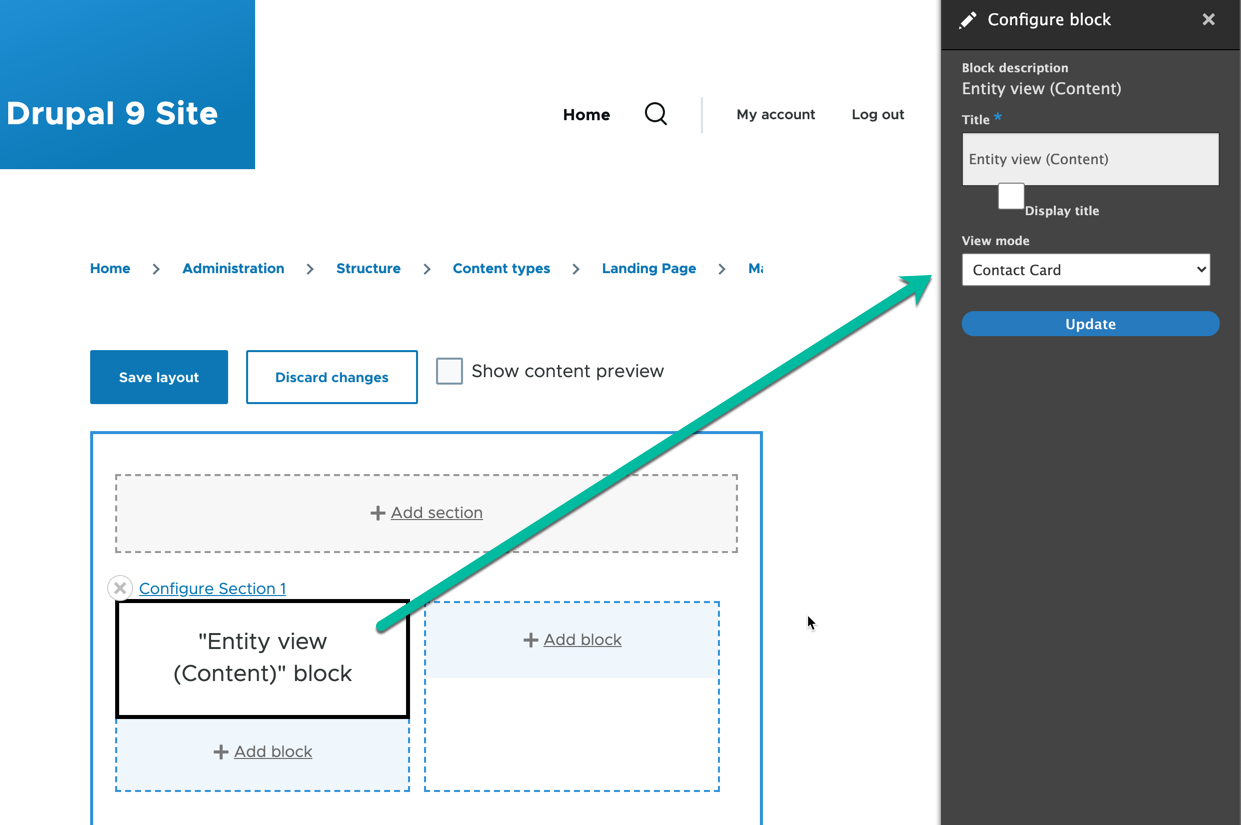 Enabling the contact card view mode on the profile content type.