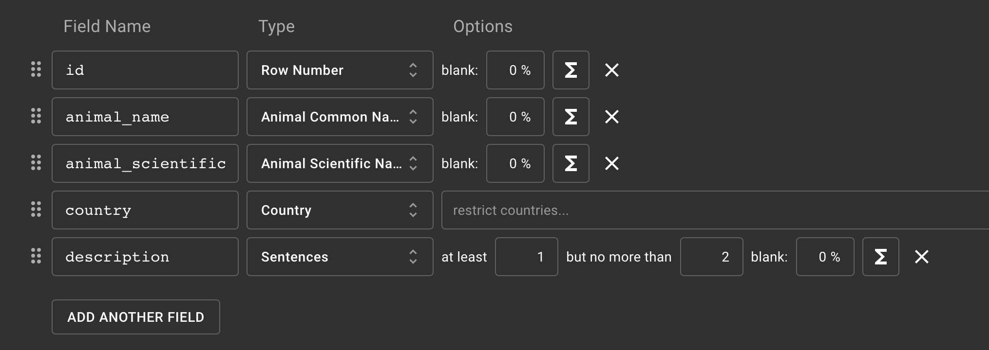 An example of the Mockaroo interface showing mock data being generated