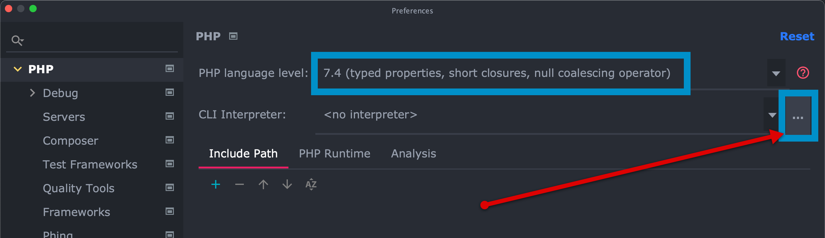 Choosing a language level and a CLI interpreter in PHPStorm