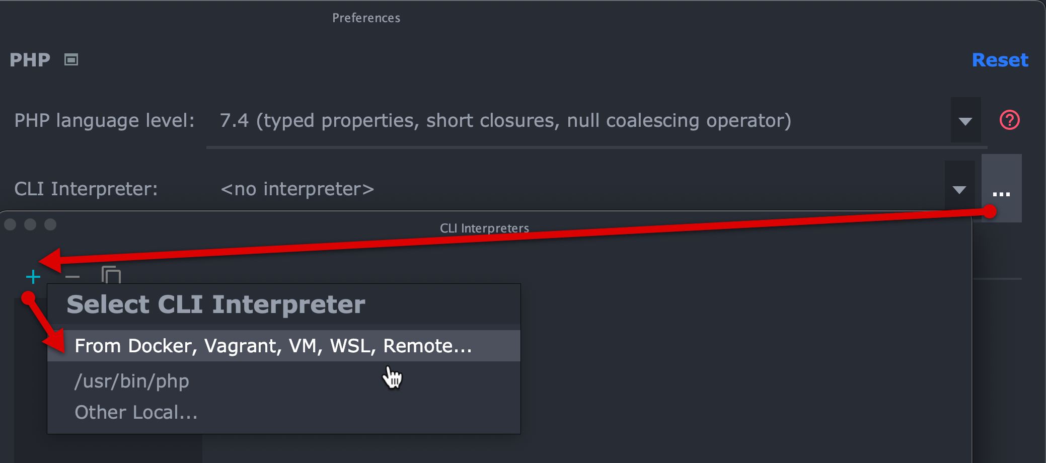 Configuring the CLI interpreter in PHPStorm