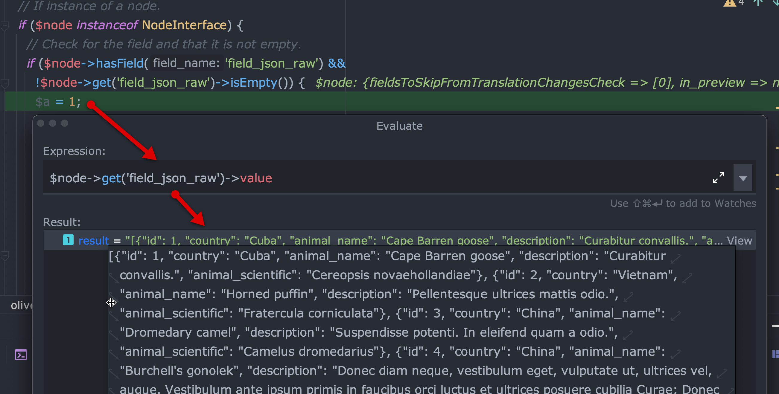 Xdebug showing the plain value of the JSON output